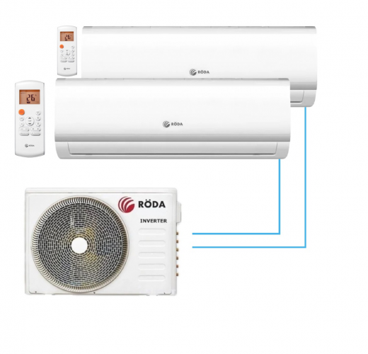 Инверторная мульти сплит-система на 2 комнаты Roda RUI-2M18BB + RSI-M07WB*2