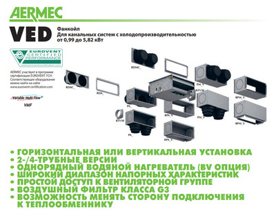 Канальный фанкойл до 16 кВт Aermec VED 740I Канальный фанкойл до 16 кВт Aermec VED 740I